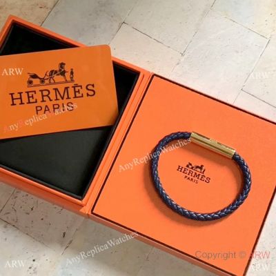 Best Copy Hermes Bracelet Black Leather&Gold Clasp